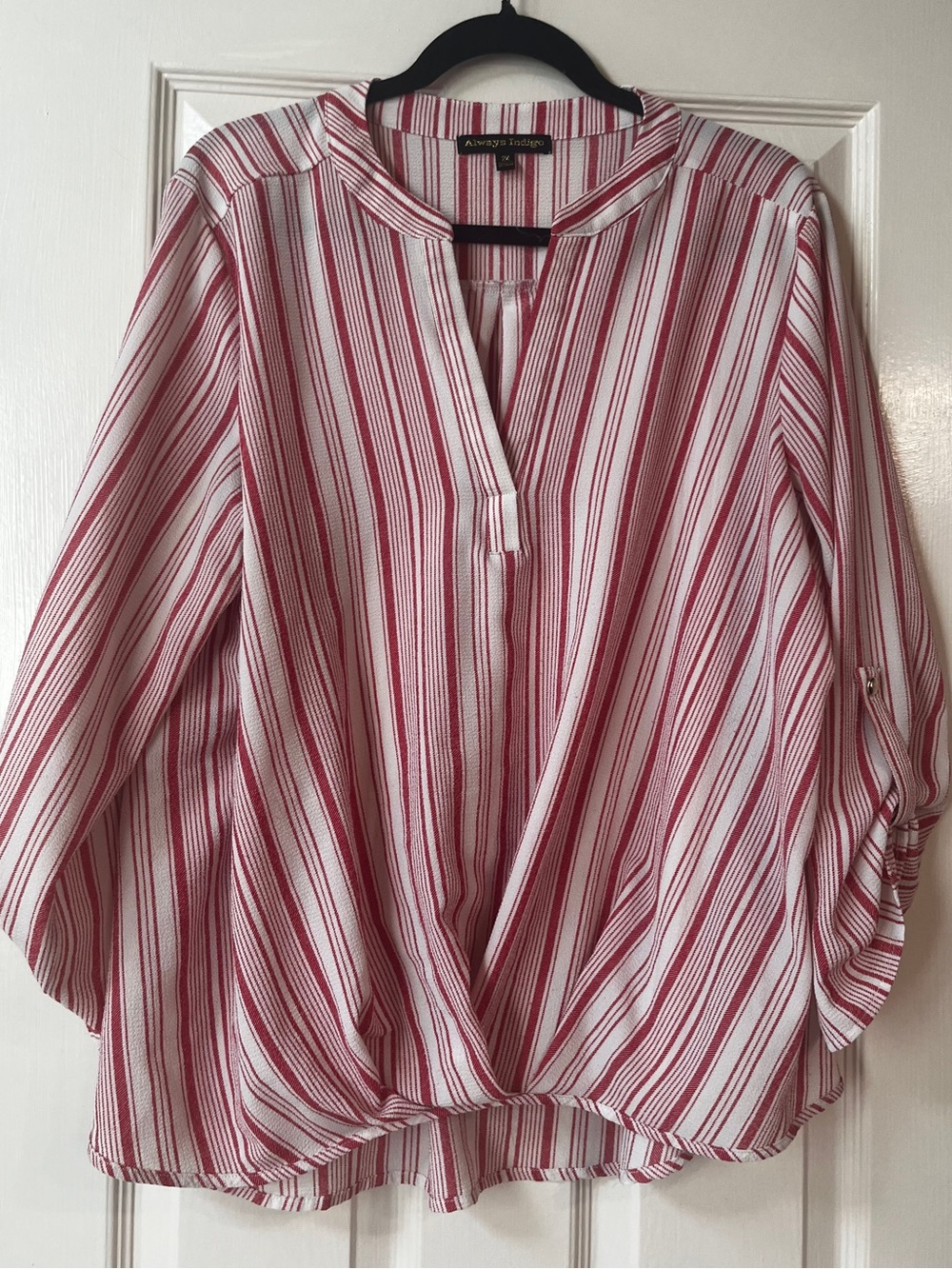 Always Indigo Red & White Striped Twist-Hem Blouse